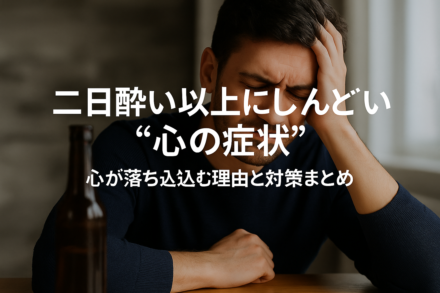 飲酒後にソファでうつむく中年男性のイメージ