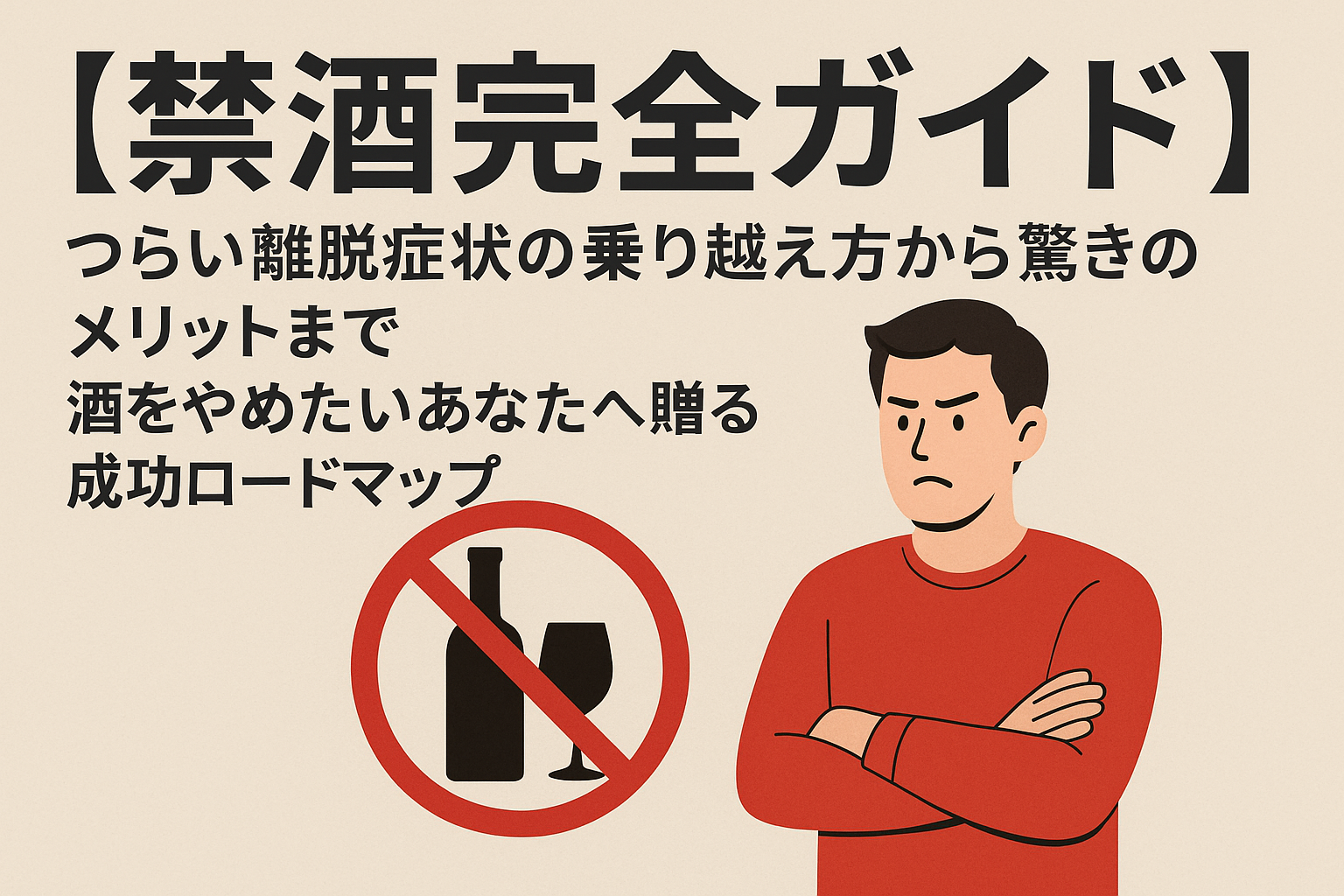 禁酒成功のロードマップを示す男性と禁酒マークのイラスト