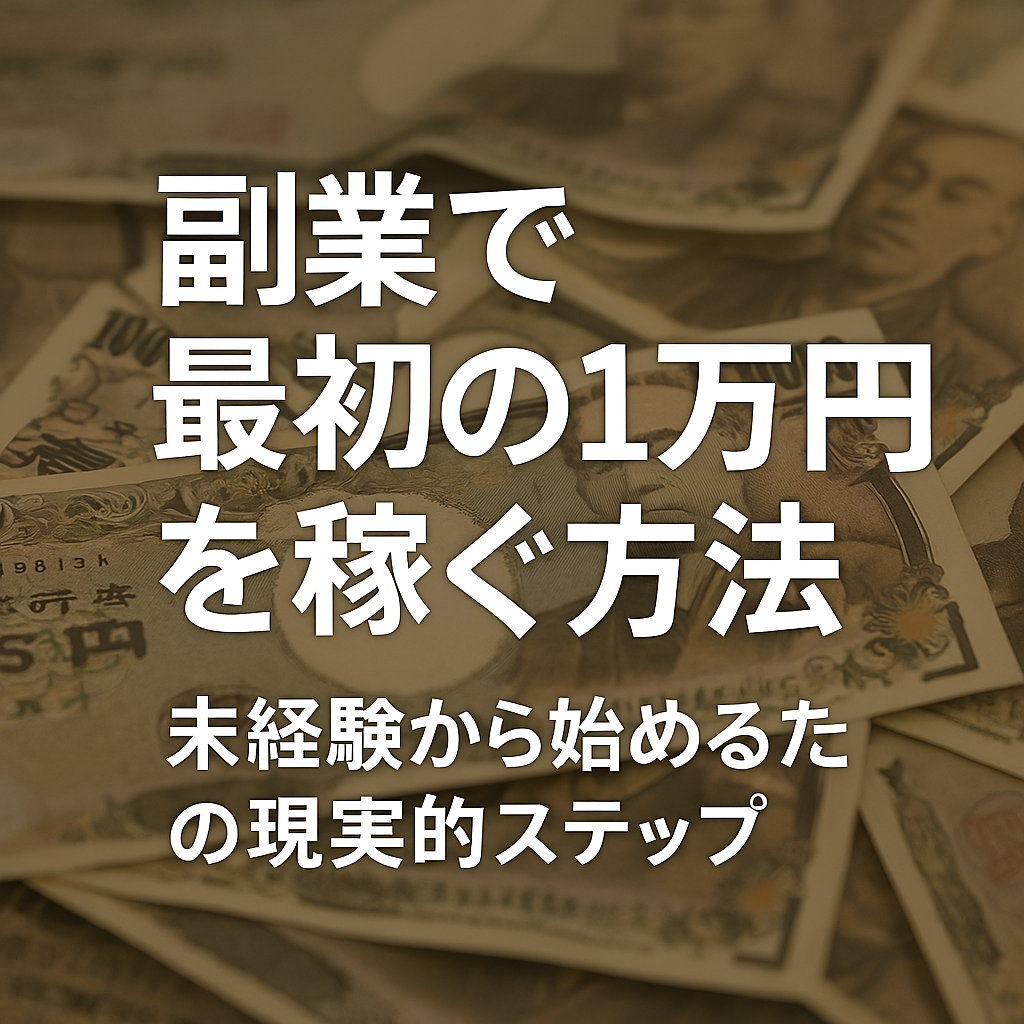1万円札が重なった背景に「副業で最初の1万円を稼ぐ方法 未経験から始めるための現実的ステップ」と中央寄せで配置された画像