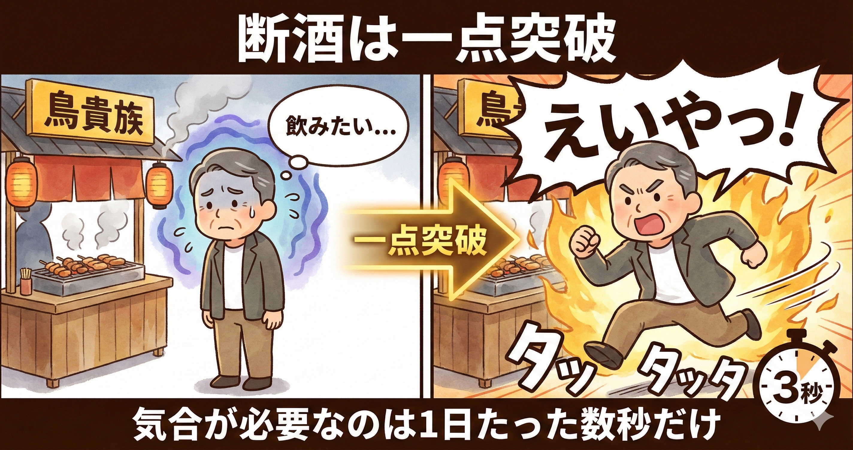 断酒は一点突破。気合が必要なのは1日たった数秒だけ【50代の戦略的根性論】