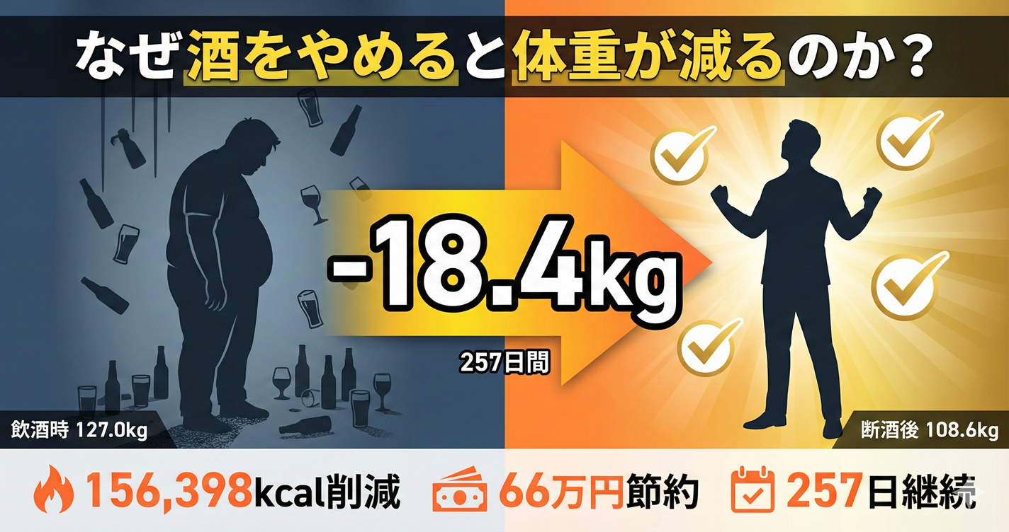 なぜ酒をやめると体重が減るのか？断酒257日で18.4kg痩せた実録データ完全公開