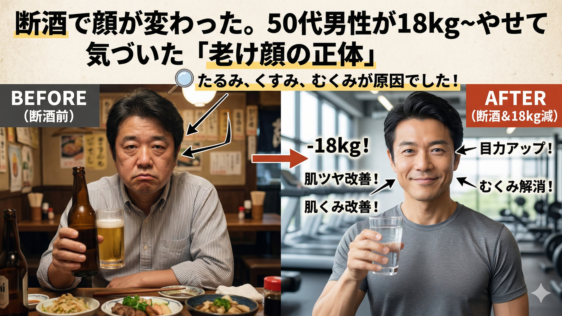 断酒で顔が変わった。50代男性が18kgやせて気づいた「老け顔の正体」